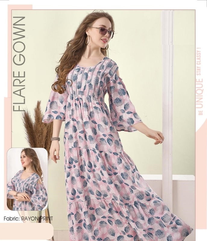 Minelli Womens Printed Semi Ghagra Nighty - 4721 Minelli Womens Printed Semi Ghagra Nighty - 4721