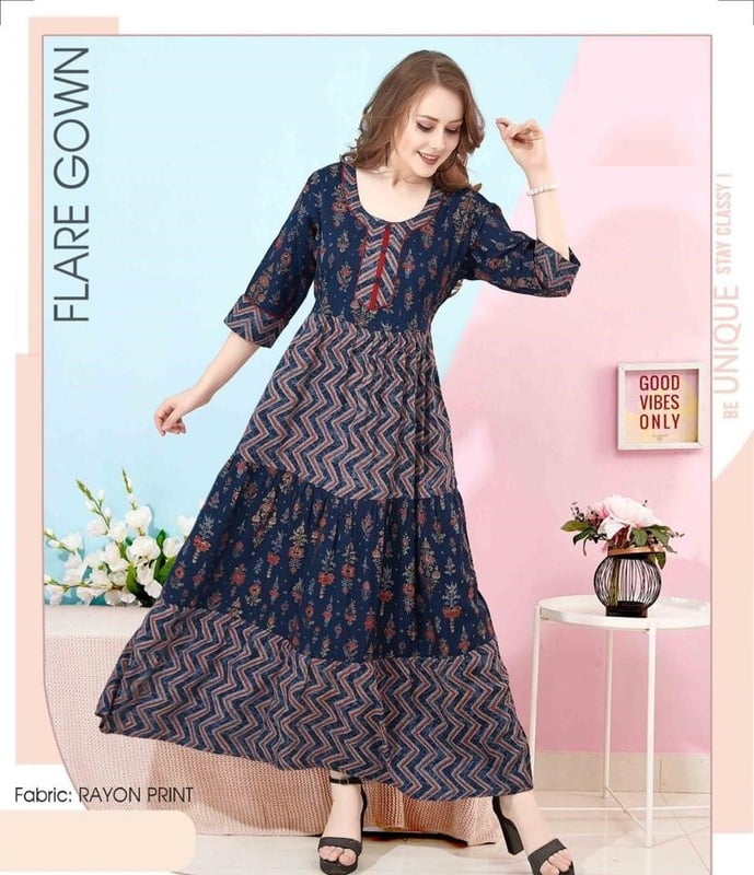Minelli Womens Printed Flare Rayon Ghagra Nighty - 4728C Minelli Womens Printed Flare Rayon Ghagra Nighty - 4728C
