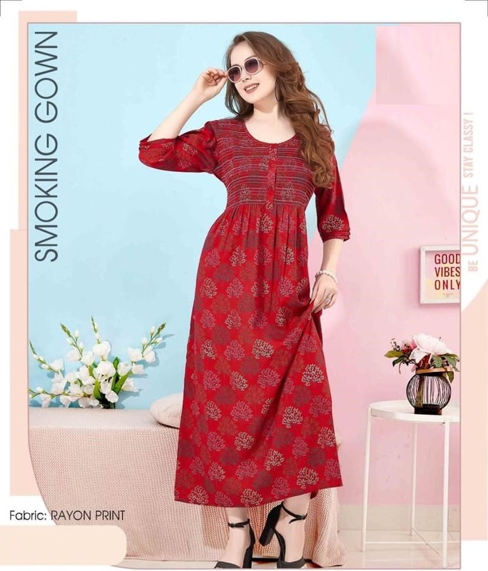 Minelli Womens Printed Smoking Gown Nighty - 4730 Minelli Womens Printed Smoking Gown Nighty - 4730