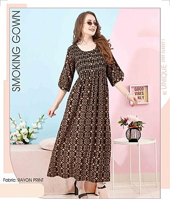 Minelli Womens Printed Smoking Gown Nighty - 4739B