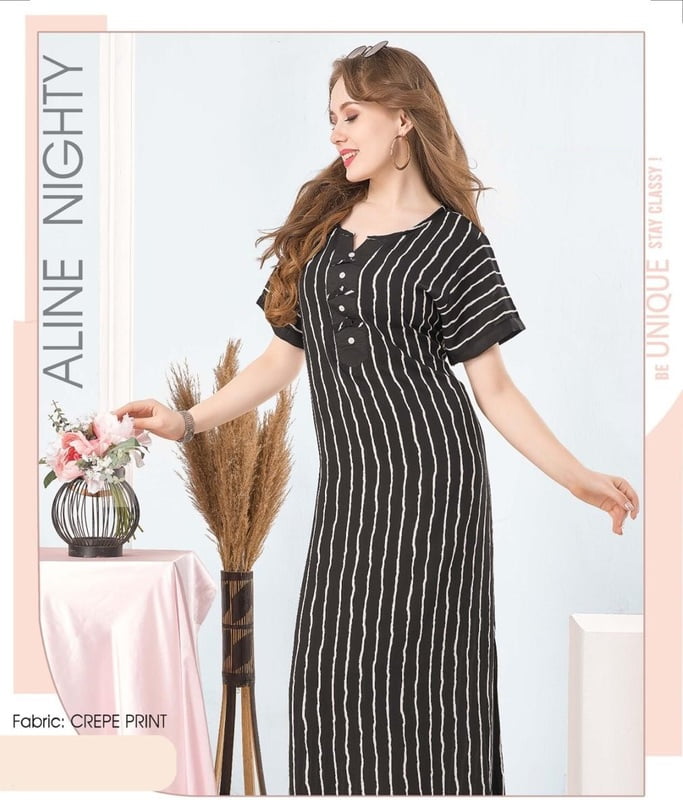 Minelli Full Length Aline Premium Crepe Print Nightdress Gown - 4751B