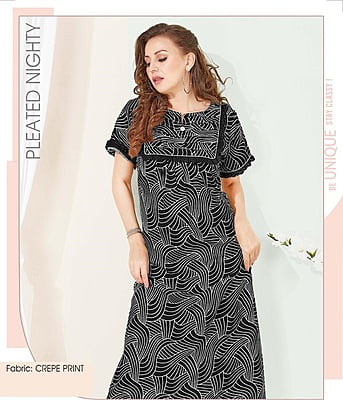 Minelli Full Length Pleated Premium Crepe Print Nightdress Gown - 4752A