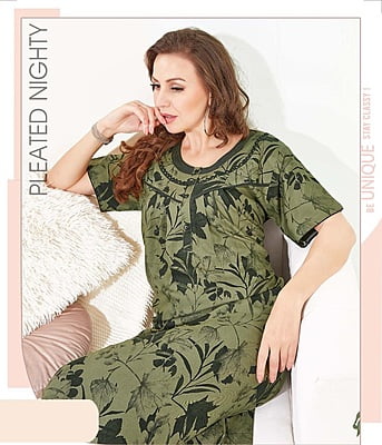 Minelli Full Length Pleated Premium Rayon Nightdress - 4760A