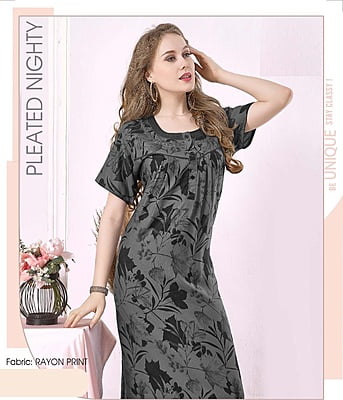 Minelli Full Length Pleated Premium Rayon Nightdress - 4760B