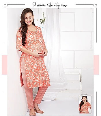 Minelli Maternity / Feeding Kurti  & Pant Set - Orange