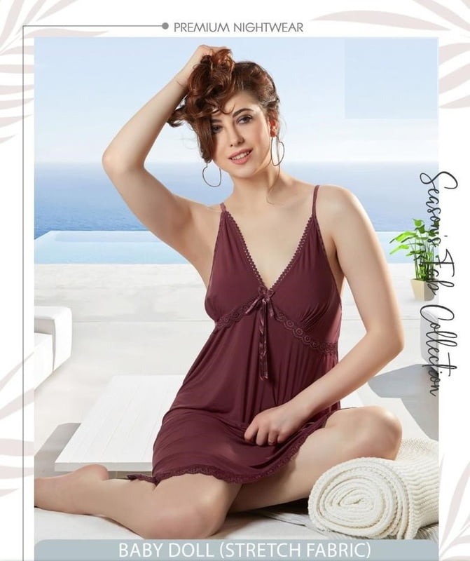 Minelli Laced Babydoll Stretch Fabric - Brown (Free Size)