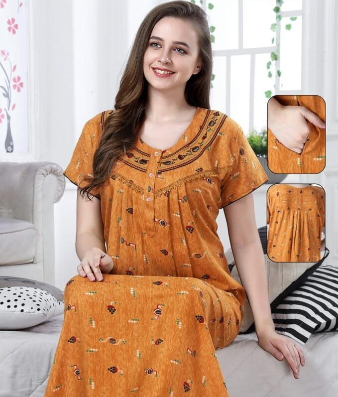 Minelli Alpine Nightdress - Mustard Abstract Minelli Alpine Nightdress - Mustard Abstract