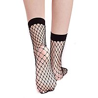 Ankle High Fishnet Mesh Women Socks, Women Fishnet Mesh Ankle Socks