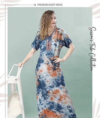 Minelli Alpine Nightdress - Tie & Dye - White & Blue