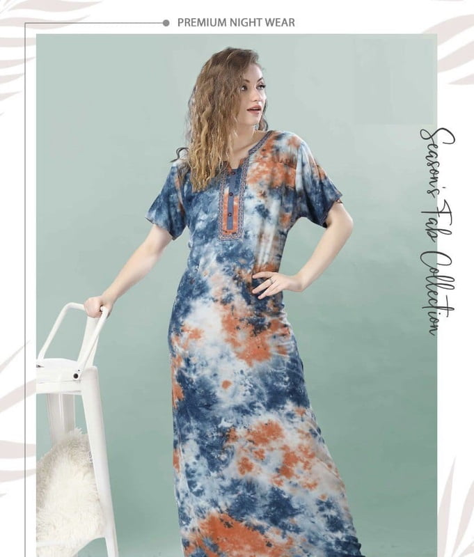 Minelli Alpine Nightdress - Tie & Dye - White & Blue Minelli Alpine Nightdress - Tie & Dye - White & Blue