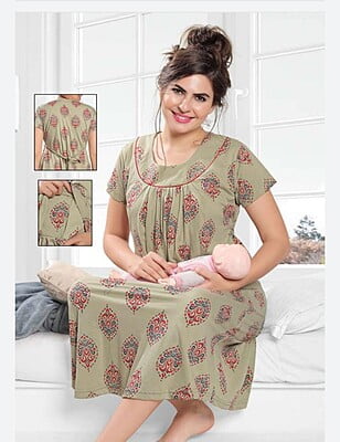 Minelli Printed Feeding Gown - Light Green 3/4th