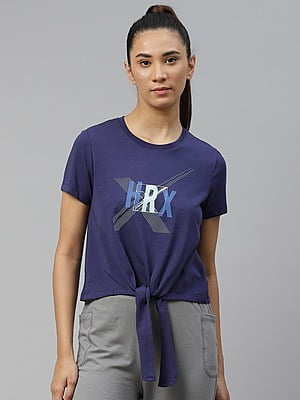 HRX By Hrithik Roshan Women Medieval Blue Solid Bio-Wash Lifestyle T-Shirt