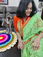 Pista green Soft Net Saree - Hand Crafted