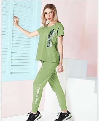 Goldstroms Cotton Lycra Lounge Night Suit - Green
