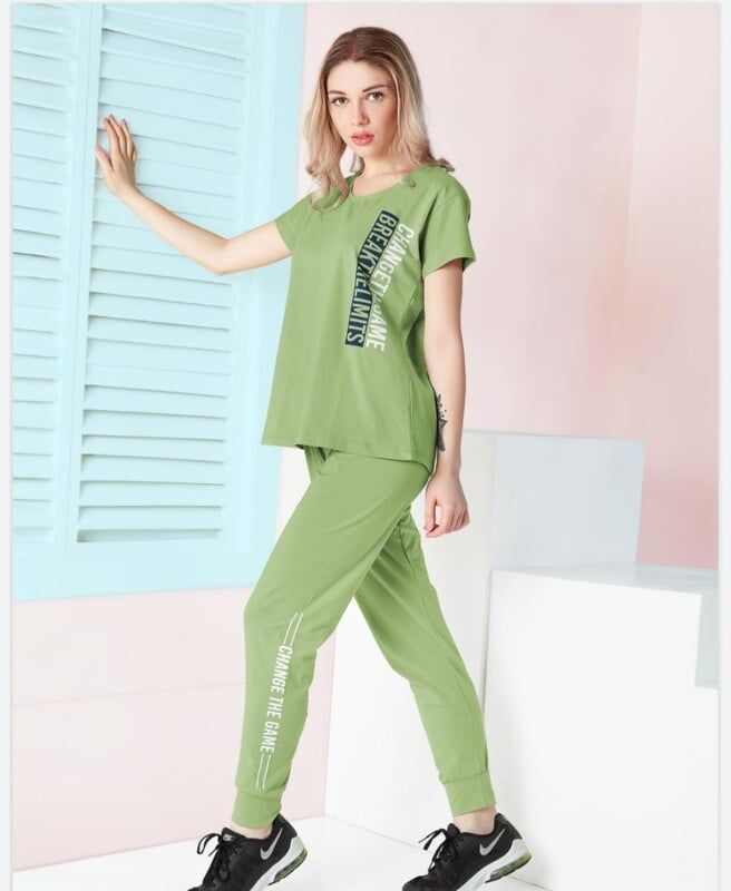 Goldstroms Cotton Lycra Lounge Night Suit - Green Goldstroms Cotton Lycra Lounge Night Suit - Green