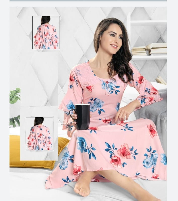 Copy of Minelli Alpine Nightdress - Pink Flowers Frill Copy of Minelli Alpine Nightdress - Pink Flowers Frill