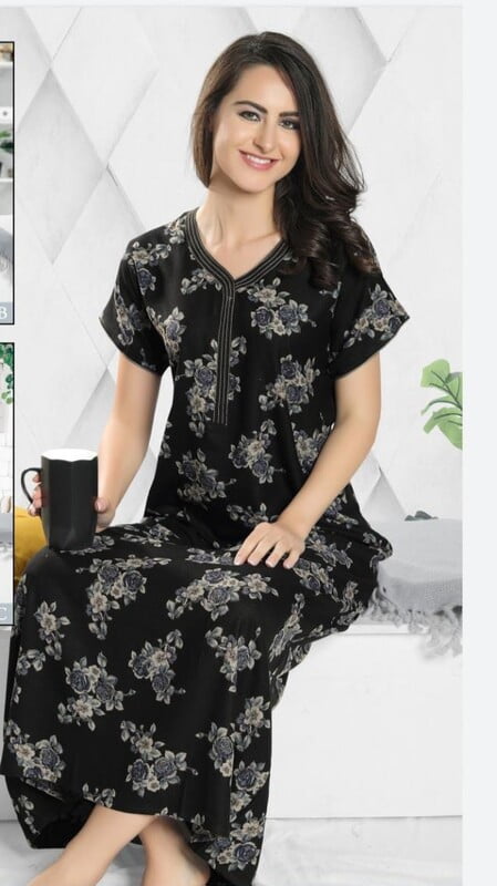 Minelli Alpine Nightdress - Black White Flowers Minelli Alpine Nightdress - Black White Flowers