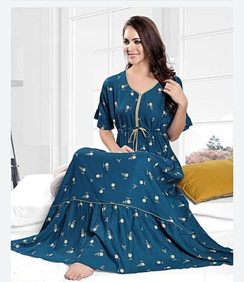 Minelli Womens Printed Ghagra Nighty - Blue Knot