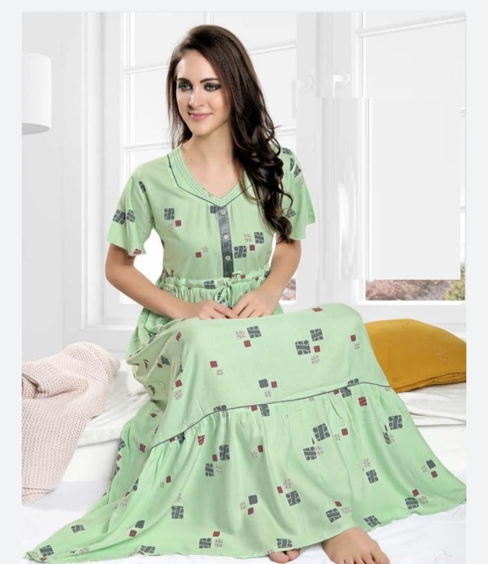 Minelli Womens Printed Ghagra Nighty - Pista Green