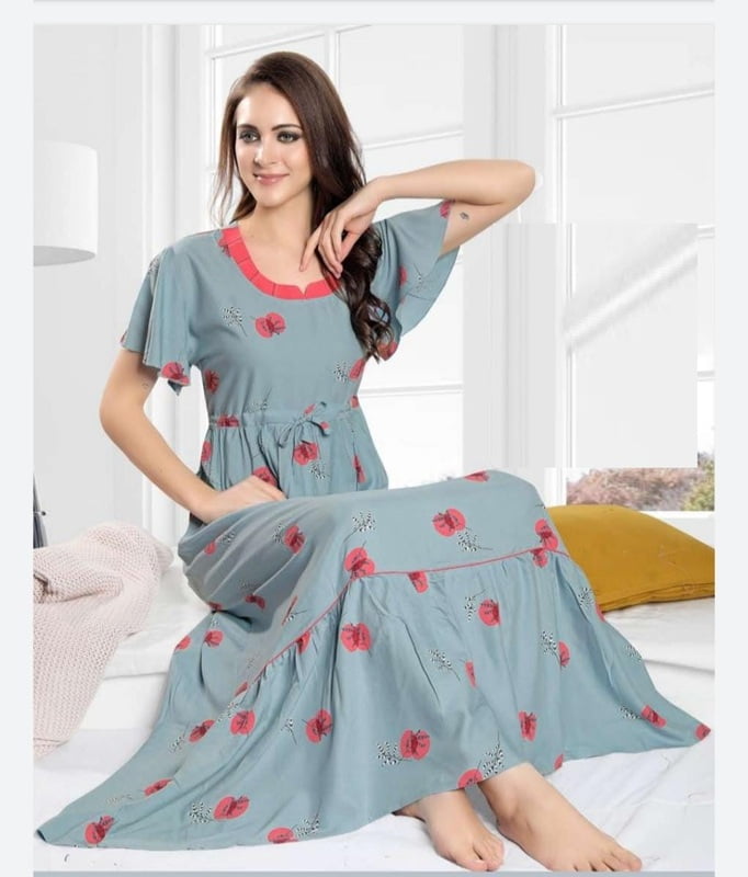 Minelli Womens Printed Ghagra Nighty - Grey Circle Minelli Womens Printed Ghagra Nighty - Grey Circle