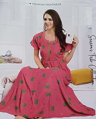 Minelli Womens Printed Ghagra Nighty - Pink Knot