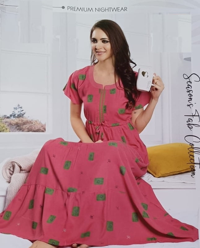 Minelli Womens Printed Ghagra Nighty - Pink Knot Minelli Womens Printed Ghagra Nighty - Pink Knot