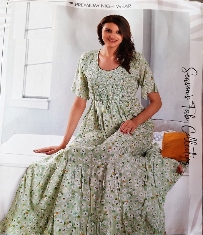 Minelli Womens Printed Ghagra Flare Nighty - Light Green Flowers Minelli Womens Printed Ghagra Flare Nighty - Light Green Flowers