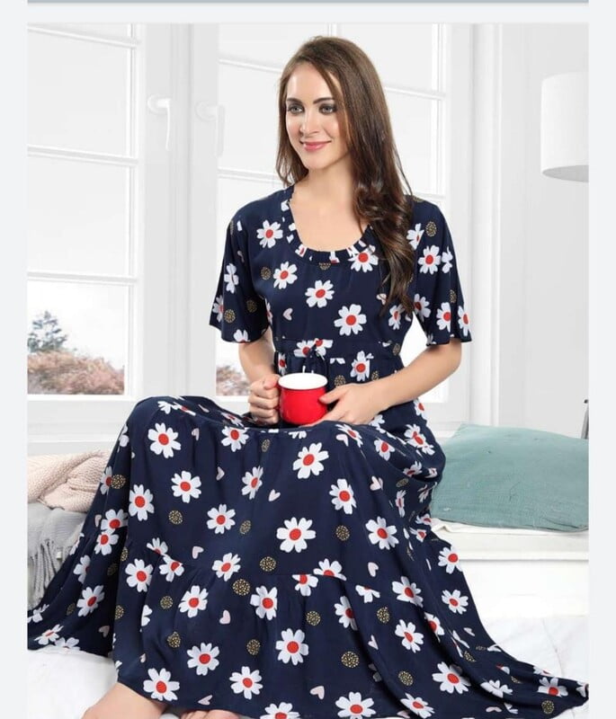 Minelli Womens Printed Ghagra Nighty - Blue Big Flower Minelli Womens Printed Ghagra Nighty - Blue Big Flower