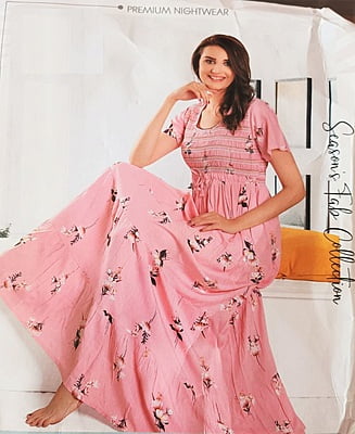 Minelli Womens Printed Smoking Ghagra Nighty - Pink Flowers