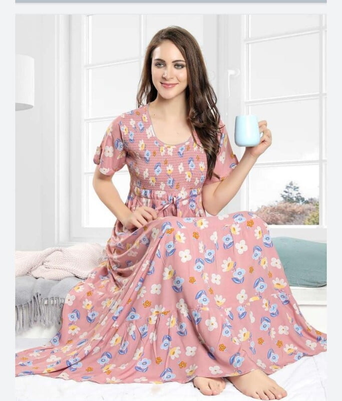Minelli Womens Printed Smoking Ghagra Nighty - Pinkish Flowers Minelli Womens Printed Smoking Ghagra Nighty - Pinkish Flowers