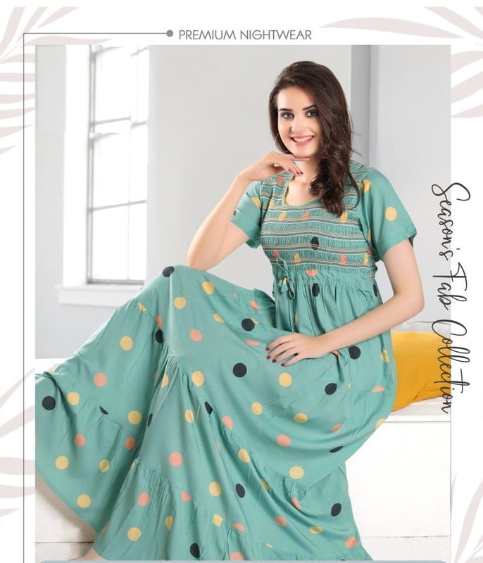 Minelli Womens Printed Smoking Ghagra Nighty - Lite Green Minelli Womens Printed Smoking Ghagra Nighty - Lite Green