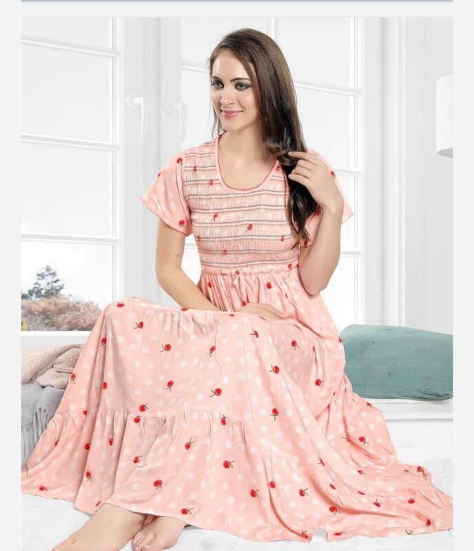 Minelli Womens Printed Smoking Ghagra Nighty - Pink Cherries Minelli Womens Printed Smoking Ghagra Nighty - Pink Cherries