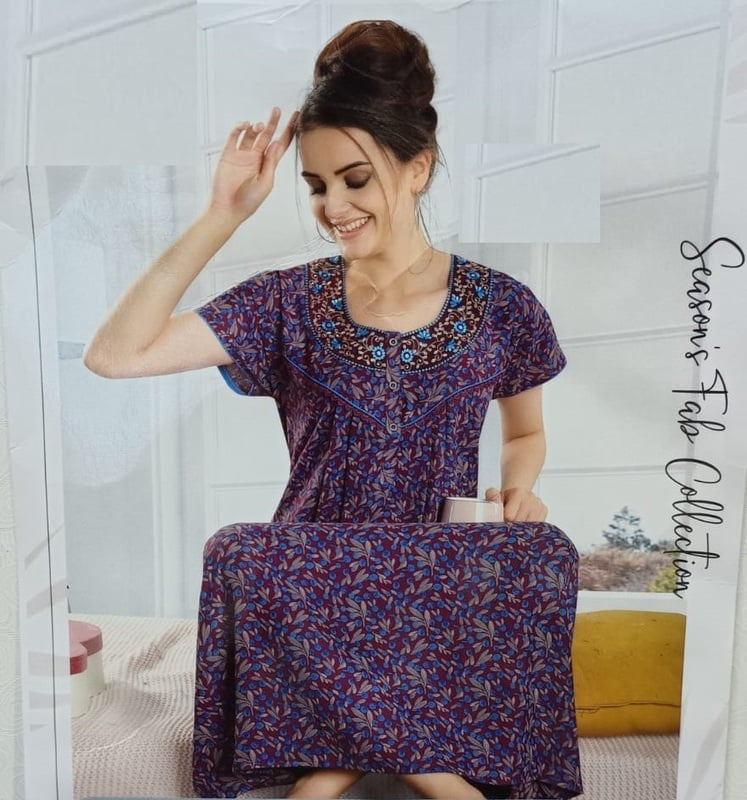 Minelli Pleat Alpine Nightdress - Violet Leaves Minelli Pleat Alpine Nightdress - Violet Leaves