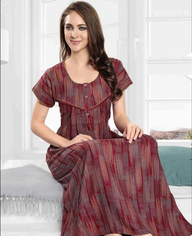 Minelli Pleat Alpine Rayon Nightdress - Brown Minelli Pleat Alpine Rayon Nightdress - Brown