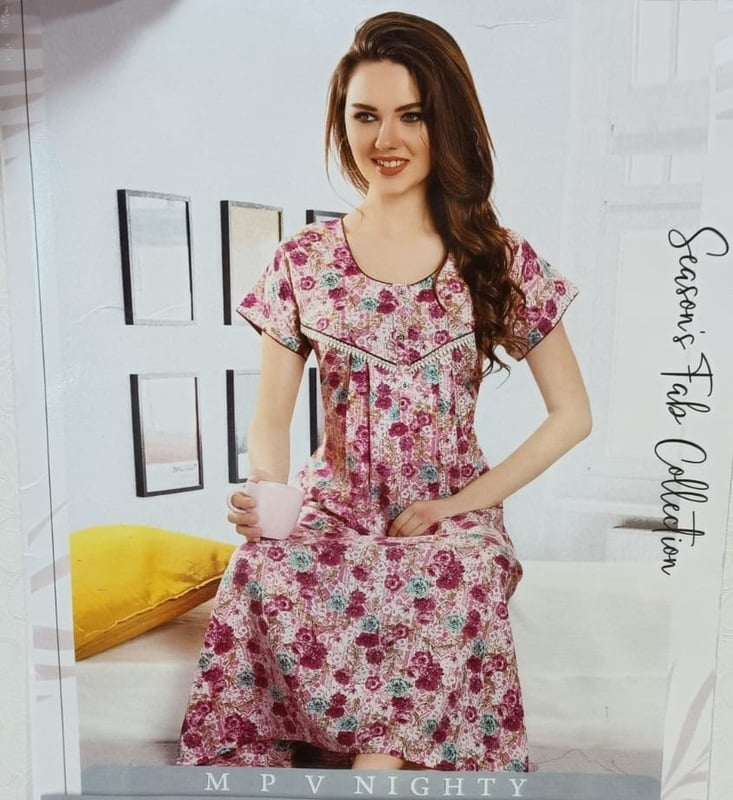 Minelli Full Length Pleat Alpine Cotton Nightdress - Pink Flowers Minelli Full Length Pleat Alpine Cotton Nightdress - Pink Flowers