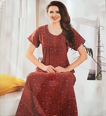 Minelli Pleat Alpine Nightdress - Brown