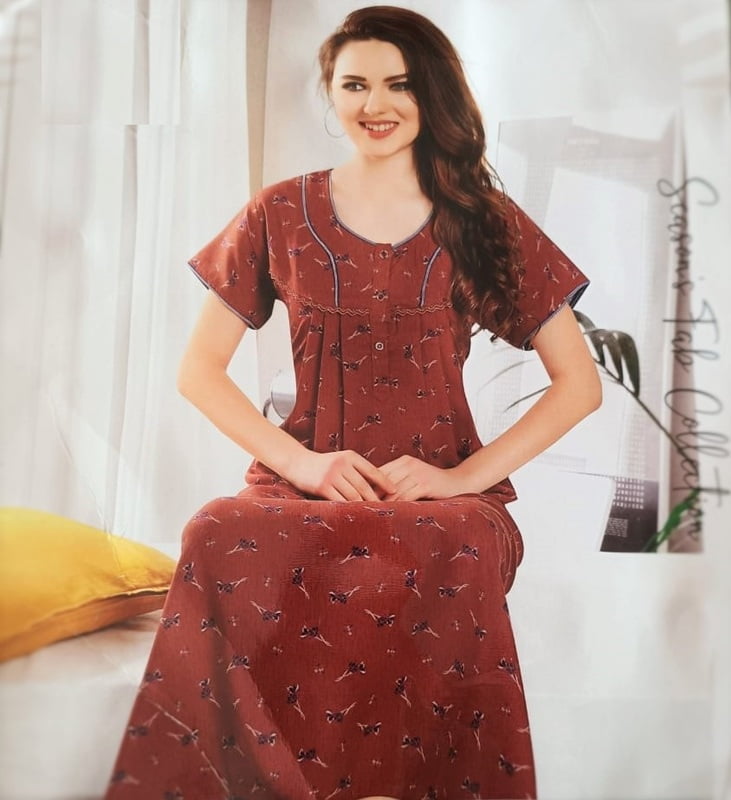 Minelli Pleat Alpine Nightdress - Brown Minelli Pleat Alpine Nightdress - Brown