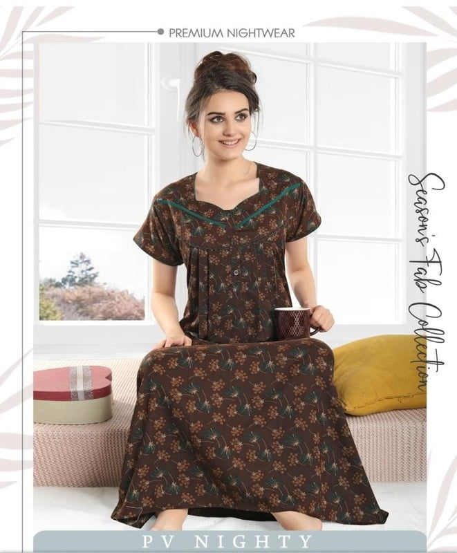 Copy of Minelli Full Length Pleat Alpine Cotton Nightdress - Dark Brown