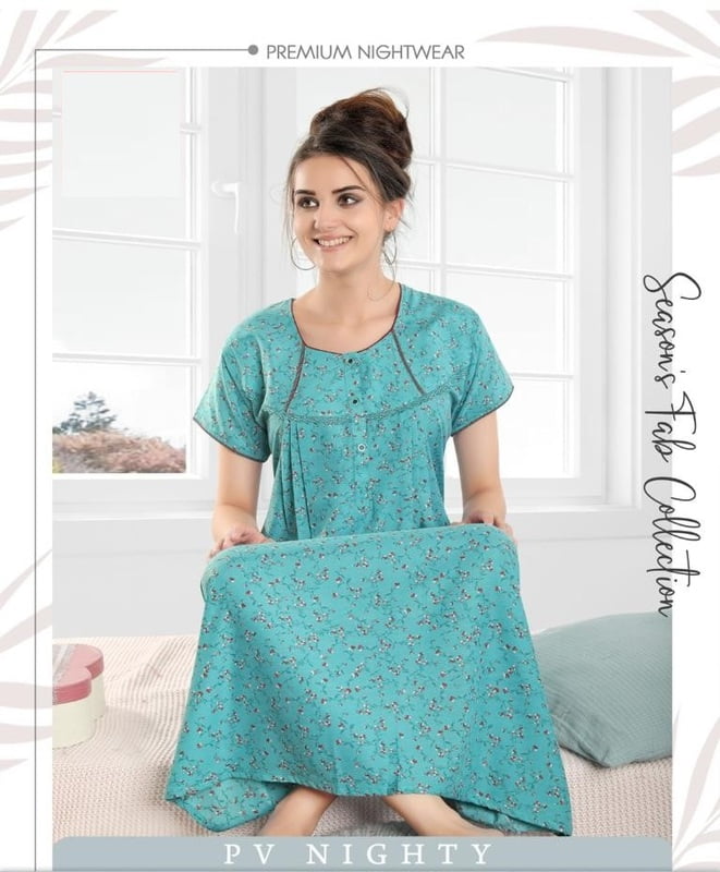 Minelli Full Length Pleat Alpine Cotton Nightdress - Light Blue