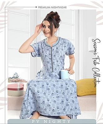 Minelli Full Length Pleat Alpine Cotton Nightdress - Sky Blue