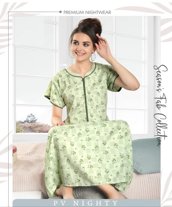 Minelli Full Length Pleat Alpine Cotton Nightdress - Light Green Minelli Full Length Pleat Alpine Cotton Nightdress - Light Green