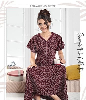 Minelli Full Length Pleat Alpine Cotton Nightdress - Magenta