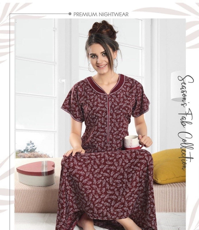 Minelli Full Length Pleat Alpine Cotton Nightdress - Magenta