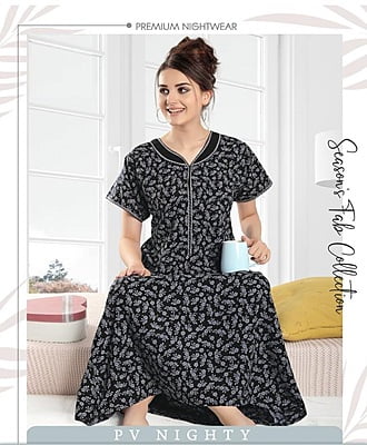 Minelli Full Length Pleat Alpine Cotton Nightdress - Black