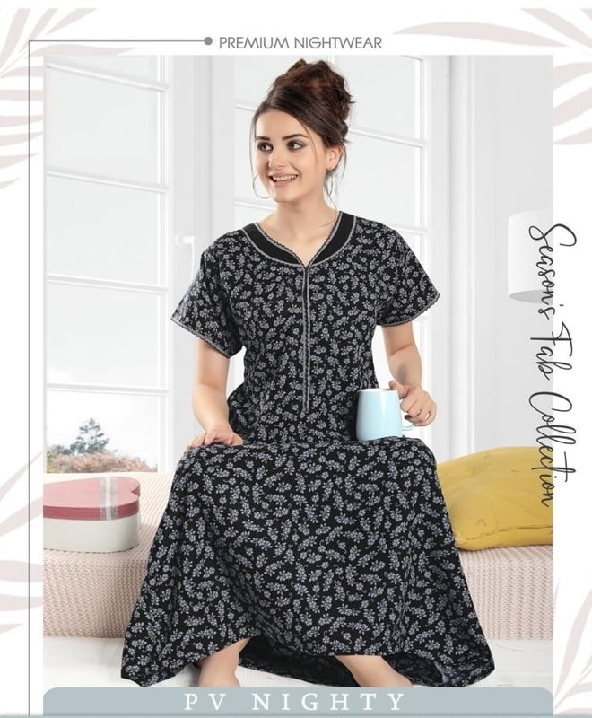 Minelli Full Length Pleat Alpine Cotton Nightdress - Black