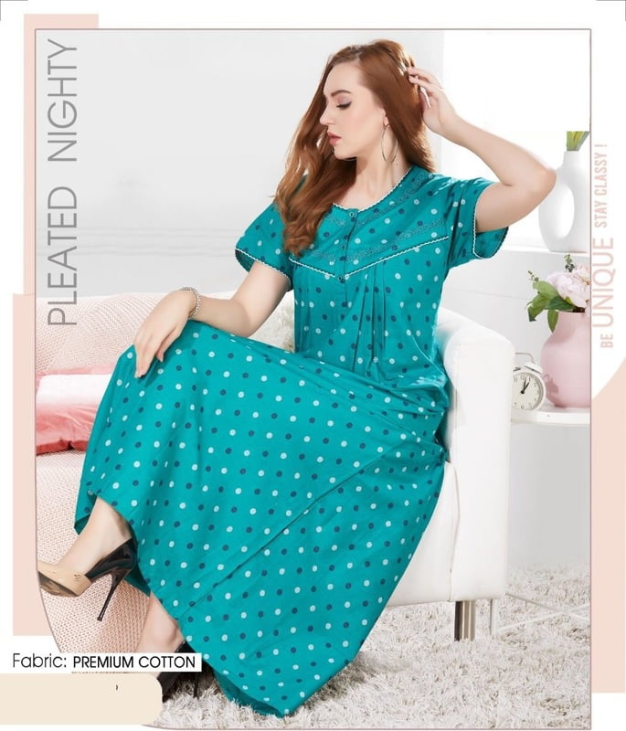 Minelli WomensSuperior Cotton Pleated Nighty - Blue Minelli WomensSuperior Cotton Pleated Nighty - Blue