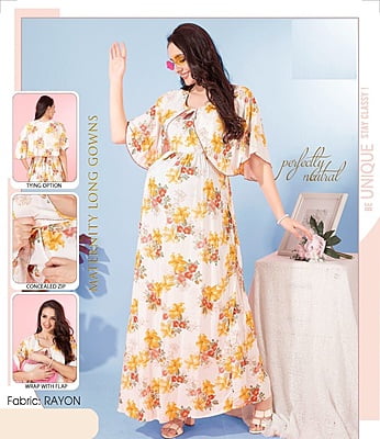 Minelli Printed Maternity / Feeding Full Length  Nighty - 8055A