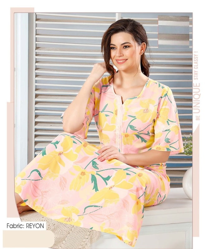Minelli Alpine Rayon Nightdress - Pink & Yellow Flower Minelli Alpine Rayon Nightdress - Pink & Yellow Flower