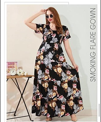 Minelli Womens Printed Flare Rayon Ghagra Nighty - 8131A