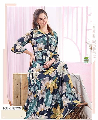Minelli Womens Printed Flare Rayon Ghagra Nighty - 8139B